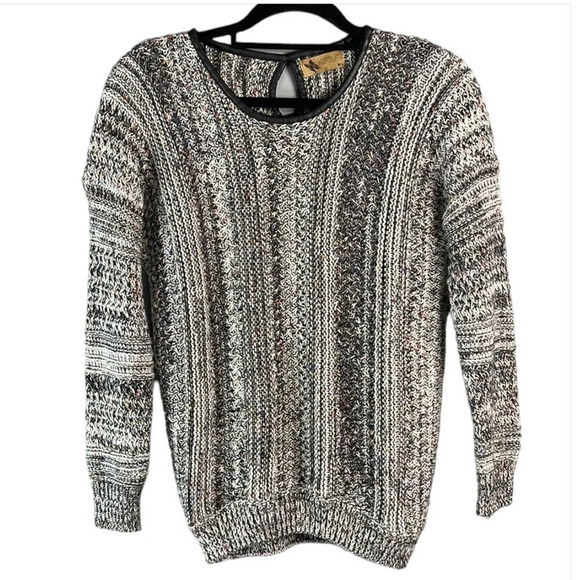 KATSUMI Ribbed Drop Shoulder Knit Sweater Black Mix Leather Trim Mobwife M/L - Picture 2 of 11